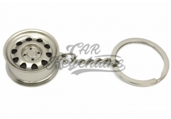 Wide steel wheel keychain | Silver matt